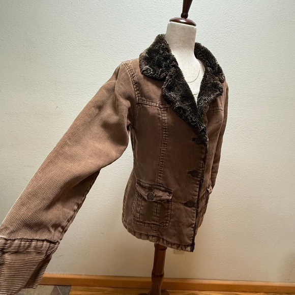 Y2K 90s Penny Lane Faux Fur 70s Style Boho Chic Corduroy Coat Jacket Women Small - Picture 4 of 11